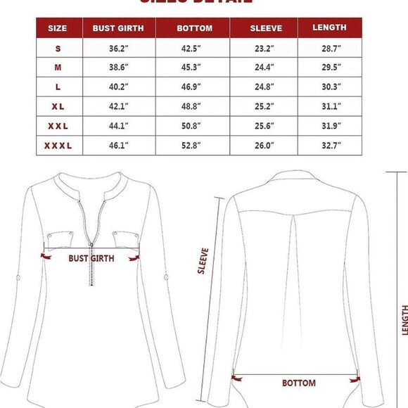 YaYa Bay Women's Long Sleeve Roll-Up Sleeve Zip Up Casual Shirt Blouse Tops - Picture 12 of 12